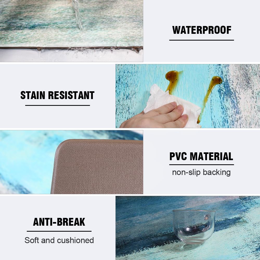 TOMWISH Turquoise Kitchen Rug 2PCS Anti-Fatigue Floor Mat Abstract Non Slip Kitchen Rugs and Mats Waterproof PVC Ergonomic Comfort Standing Mat Kitchen Rugs and Runner Sets for Kitchen Sink Laundry